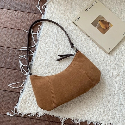 Women Retro Matte PU Leather Hobo Bag Suede Texture Leopard Print Half Moon Shoulder Bag Dumpling Bag For Daily Commuting