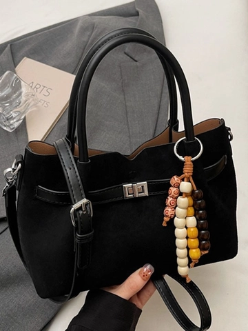 Bolso Bombonera Retro para Mujer en Cuir PU Aspecto de Gamuza Textura Esmerilada Bolso Bandolera Con Colgante Vintage