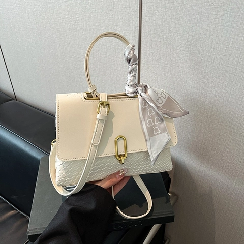 Damen Webstruktur PU Leder Handtasche Mode Seidenschal Griff Quadratisch Umhängetasche Für Den Täglichen Weg Stilvolle Handtasche