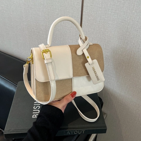 Damen Mode Patchwork PU Leder Handtasche Retro Kleine Quadratische Umhängetasche Chic Farbmix Schultertasche Damen Geldbörse