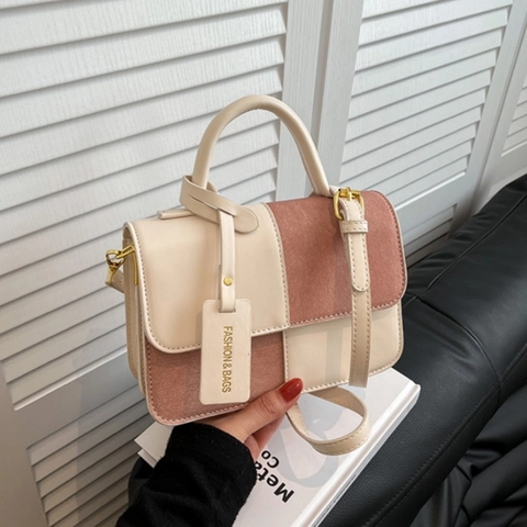 Damen Mode Patchwork PU Leder Handtasche Retro Kleine Quadratische Umhängetasche Chic Farbmix Schultertasche Damen Geldbörse