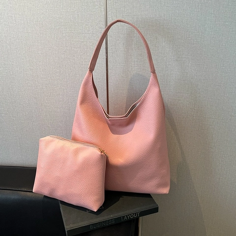 Große Kapazität Lychee Maserung PU Leder Tote Tasche Set Damen Vintage Lässig Schultertasche Mit Kleiner Tasche Handtasche