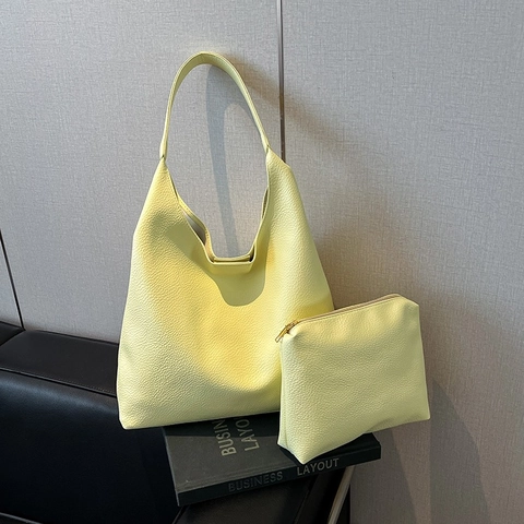 Große Kapazität Lychee Maserung PU Leder Tote Tasche Set Damen Vintage Lässig Schultertasche Mit Kleiner Tasche Handtasche