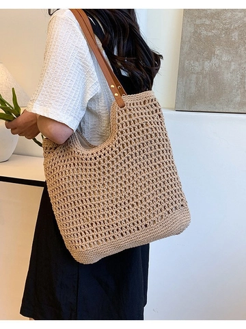 Borsa Tote in Paglia a Grande Capacità da Donna Borsa a Tracolla a Crochet Fatta a Mano Con Manico in Pelle Sintetica Borsa da Spiaggia