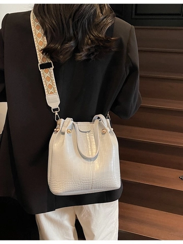 Sac Seau en Cuir PU Motif Crocodile pour Femmes Style Coréen Bandoulière Large Géométrique Rivets Dorés Sac à Main Mode
