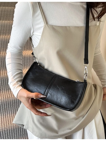 Vintage Rivet Shoulder Bag For Women Retro PU Leather Baguette Bag With Studded Wide Strap Fashion Small Square Crossbody Bag