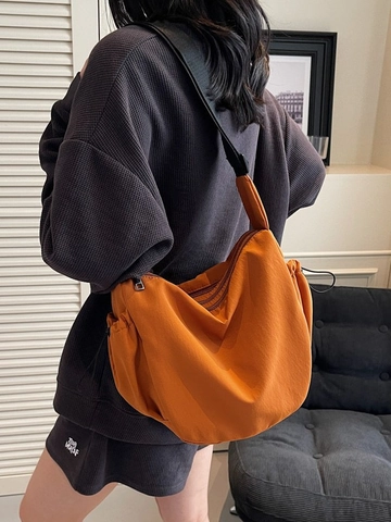 Damen Leinwand Dumpling Tasche Große Kapazität Halbmond Umhängetasche Lässig Hobo Schultertasche Pendler Minimalistische Handtasche