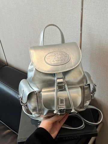 Sac à Dos Tendance en Similicuir Métallisé pour Femme Cordon de Serrage Rabat Grande Capacité Style Collège Sac à Dos Voyage Sac Bandoulière Urbain
