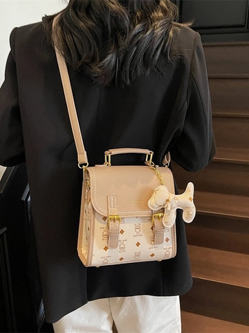 Zaino da Donna in Pelle PU con Stampa di Orsi Stile College Vintage Borsa a Mano e Tracolla Multifunzionale per Studenti
