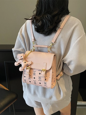 Zaino da Donna in Pelle PU con Stampa di Orsi Stile College Vintage Borsa a Mano e Tracolla Multifunzionale per Studenti