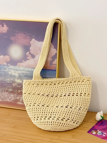 Damen Gewebte Aushöhlung Tragetasche Sommer Strand Urlaub Schulter Handtasche Casual Große Kapazität Böhmische Häkel Einkaufstasche
