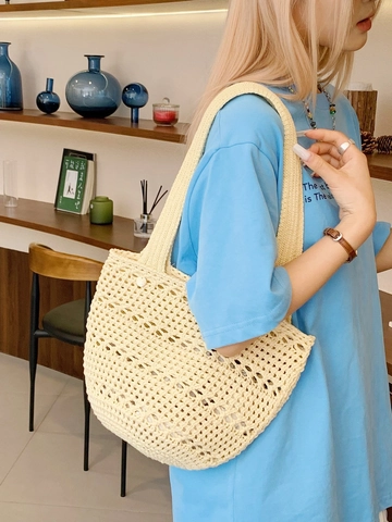 Damen Gewebte Aushöhlung Tragetasche Sommer Strand Urlaub Schulter Handtasche Casual Große Kapazität Böhmische Häkel Einkaufstasche
