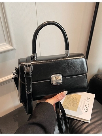 Vintage Damen PU Leder Umhängetasche Mode Kleine Quadratische Handtasche Mit Griff Einfache Metallschnalle Schultertasche Schmuck
