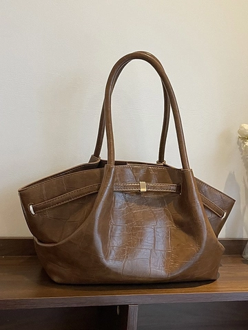 Vintage Crocodile Pattern Embossed PU Leather Tote Bag For Women Large Capacity Casual Commuter Shoulder Bag Handbag