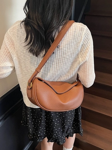 Damen Große Kapazität Kieselstruktur PU Leder Halbmond Umhängetasche Vintage Hobo Dumpling Schultertasche Verstellbarer Gurt