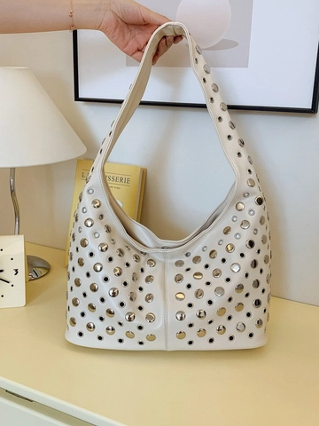 Punk Rock Nieten Ösen PU Leder Hobo Bag Damen Große Kapazität Achseltasche Vintage Studded Schultertasche Täglich Handtasche