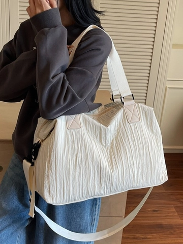 Women Large Capacity Pleated Canvas Tote Bag Niche Commuter Shoulder Crossbody Bag Minimalist Versatile Shopping Travel Bag