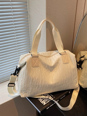 Women Large Capacity Pleated Canvas Tote Bag Niche Commuter Shoulder Crossbody Bag Minimalist Versatile Shopping Travel Bag