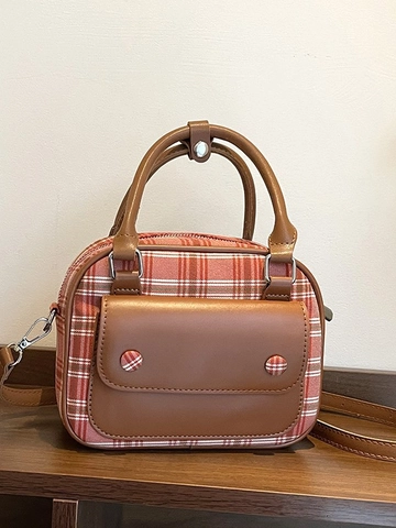 Bolso Cuadrado Pequeño de Tela con Retazos de Cuadros Estilo Británico Vintage Para Mujer Bolso Bandolera Clásico con Asa