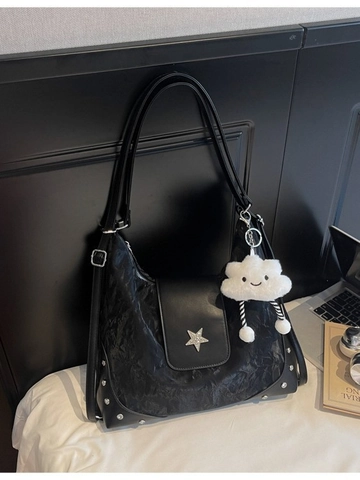 Women Pleated PU Leather Shoulder Bag Star Decoration Rivet Large Capacity Multi-functional Backpack Tote For Daily Commute