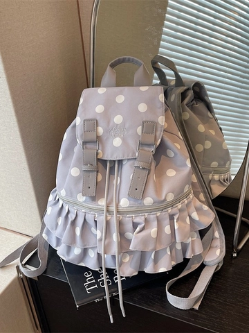 Sac à Dos à Volants à Pois Doux pour Femmes 2025 Été Mode Polyvalent Sac d'École en Toile Sac de Voyage Décontracté Cordon