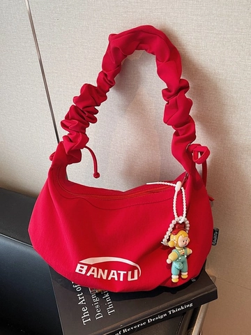 Mode Damen Segeltuch Hobo-Tasche Große Kapazität Plissee-Griff Umhängetasche Lässige Rüschen Schultertasche Täglich Handtasche Mit Logo