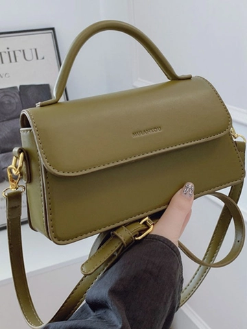 Vintage Women PU Leather Small Square Bag Rectangular Flap Handbag With Top Handle Adjustable Strap Daily Crossbody Bag