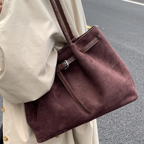Borsa Tote in Pelle PU Opaca a Grande Capacità per Donna Borsa a Tracolla Vintage Texture Scamosciata Morbida con Pendente