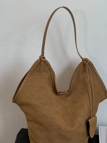 Borsa a Spalla da Donna in PU Grande Capacità Minimalista Retrò Tote Bag Con Pendente Moda Pendolarismo Hobo Handbag