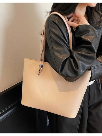 Women Large Capacity PU Leather Tote Bag Fashion Commuter Shoulder Bag Solid Color Litchi Grain Bag with Metal Buckle For Work