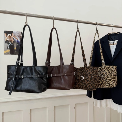 Damen Leopardenmuster Tragetasche Mit Großer Kapazität Retro PU Stoff Umhängetasche Urban Minimalistisch Alltag Handtasche Mit Schnalle