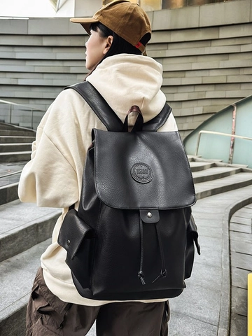 Zaino in Pelle PU Vintage per Uomo Donna Borsa per Laptop di Grande Capacità Tinta Unita Zaino Scolastico Casual per Studenti