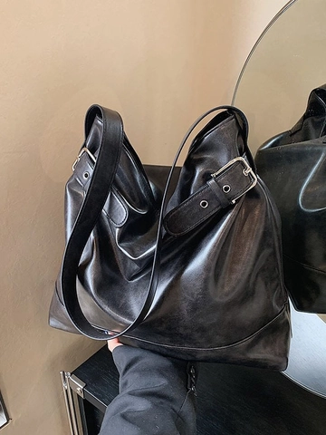 Bolso Tote Vintage de Cuero PU Gran Capacidad Para Mujer Correa Ajustable Bolso de Hombro Plisado Versátil Para Viaje