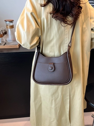Borsa a Secchiello da Donna in Pelle PU con Trama Litchi Semplice Borsa Sottobraccio a Spalla Versatile Borsa a Tracolla Stile Coreano