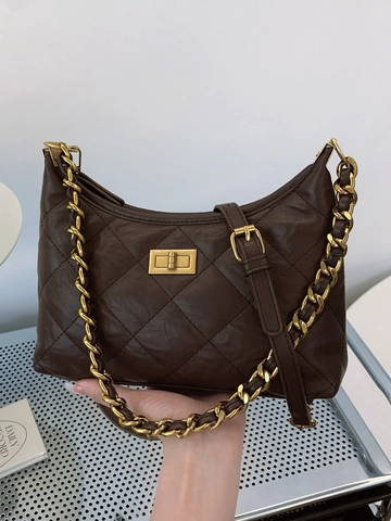 Bolso Dumpling Acolchado con Celosía de Diamante para Mujer Moda Cadena de Oro Cuero PU Bolso de Hombro Bandolera Chic Elegante