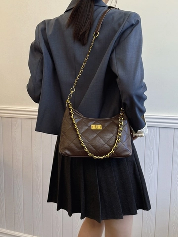 Bolso Dumpling Acolchado con Celosía de Diamante para Mujer Moda Cadena de Oro Cuero PU Bolso de Hombro Bandolera Chic Elegante