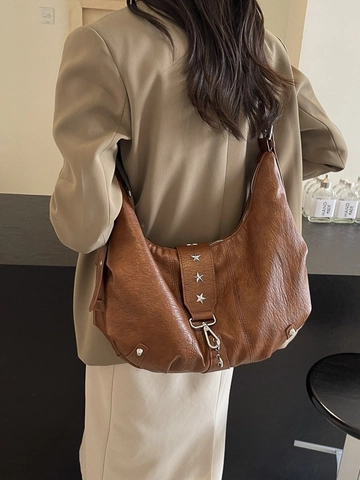 Borsa Hobo in Pelle PU Grande Capacità per Donna Moda Estiva Rivetto a Stella Borsa a Spalla Messenger Dumpling Quotidiano