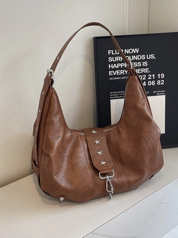Borsa Hobo in Pelle PU Grande Capacità per Donna Moda Estiva Rivetto a Stella Borsa a Spalla Messenger Dumpling Quotidiano