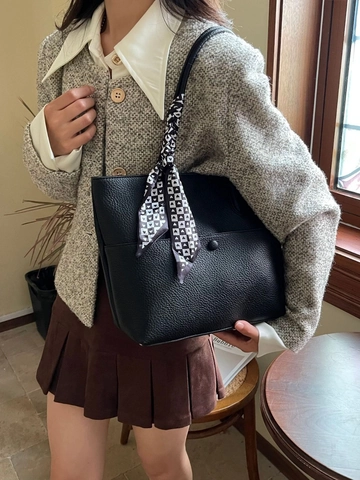 Borsa Tote da Donna a Grande Capacità in Pelle PU Trama Litchi Borsa a Tracolla Con Sciarpa Decorativa Casual da Pendolare Sottobraccio
