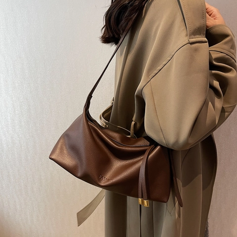 Bolso Tote de Cuero PU de Gran Capacidad Minimalista para Mujer Bolso de Hombro Retro Color Sólido Bolso de Moda