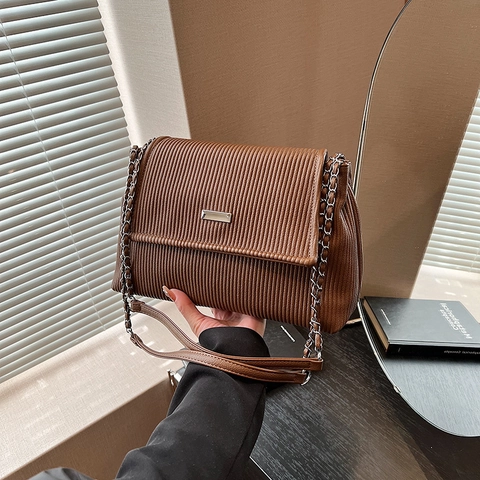 Vintage Plissee PU Leder Tote Bag Für Damen Mode Kette Schulter Umhängetasche High-End Urban Simple Daily Purse