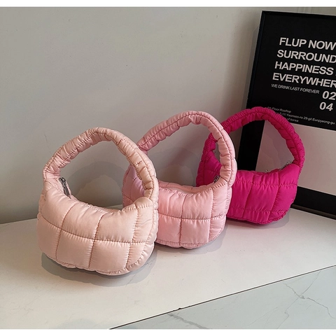 Women's Quilted Cloud Handbag Pleated Puffer Hobo Bag Solid Color Streetwear Lightweight Underarm Bag Daily Travel Fashion Satchel