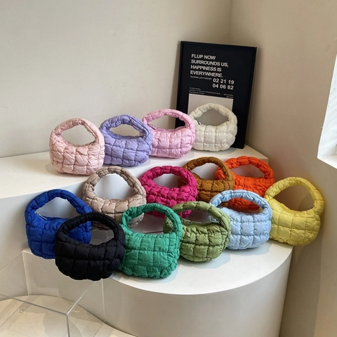 Damen Mode Gesteppte Puffer Achseltasche Nylon Gefaltet Gitter Wolke Mini Handtasche Koreanische Straße Stil Weiche Hobo Tasche