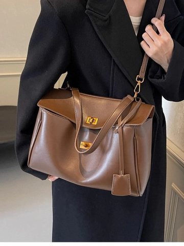 Γυναικεία Τσάντα Tote Μεγάλης Χωρητικότητας Vintage PU Δέρμα Σουέτ Τσάντα Ώμου Με Χρυσή Αγκράφα Τσάντα Μετακίνησης