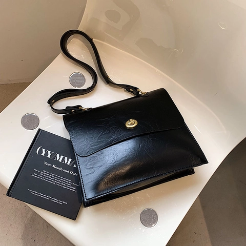 Borsa a Tracolla Donna Vintage in Pelle PU Grande Capacità Borsa a Spalla Con Serratura in Metallo Urbano Semplice Borsa