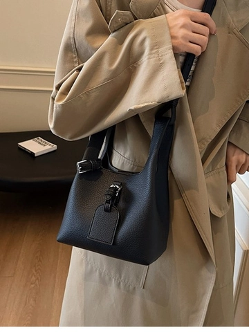 Sac Seau en Cuir PU Minimaliste Grain Litchi pour Femmes Mode Rétro Bandoulière Unique Sac à Main avec Boucle Magnétique
