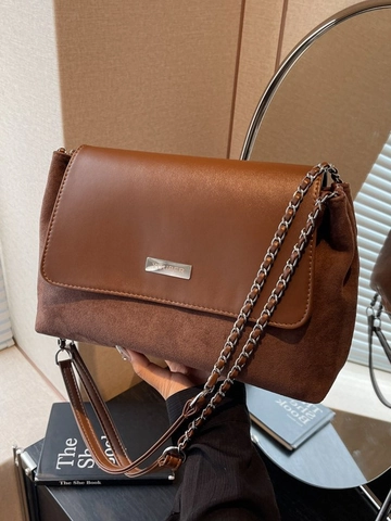 Sac Sous le Bras Rétro en Cuir PU Épissé pour Femme Sac à Bandoulière à Rabat avec Chaîne Argentée pour le Quotidien