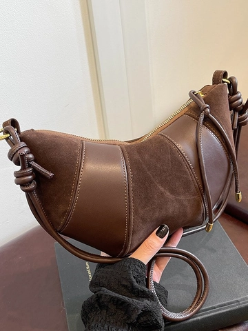 Vintage Velvet Patchwork Croissant Bag For Women Stylish Knot Strap Shoulder Bag Casual Crossbody Dumpling Bag Daily Handbag