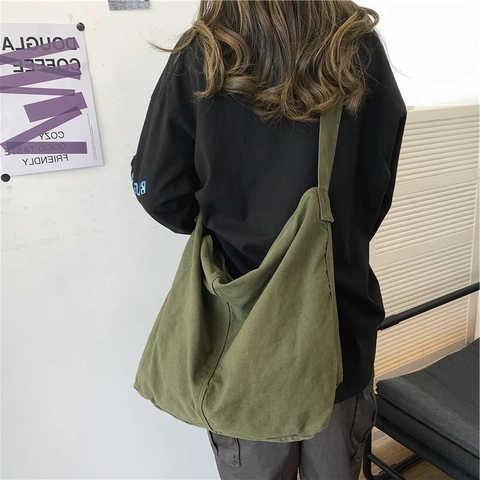 Borsa a Spalla in Tela di Grande Capacità Donna Borsa Hobo a Tracolla Stile Giapponese Minimalista Tracolla Regolabile Borsa Tote Pendolare Versatile