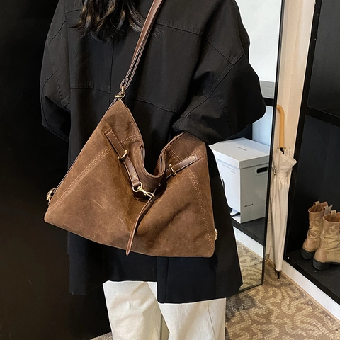 Vintage Large Capacity Frosted PU Leather Tote Bag For Women Retro Belt Decor Shoulder Bag Casual Hobo Backpack Commuter Travel Handbag
